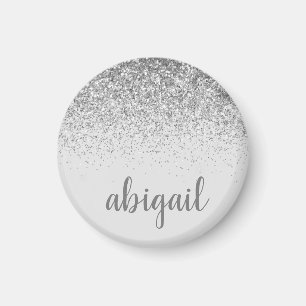 Aimant Parties scintillant d'argent Girl Nom du monogramm