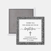 Aimant Parties scintillant d'argent Merci BAPTISME ADULTE (Recto/Verso)