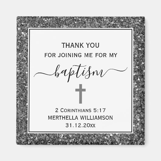 Aimant Parties scintillant d'argent Merci BAPTISME ADULTE (Devant)