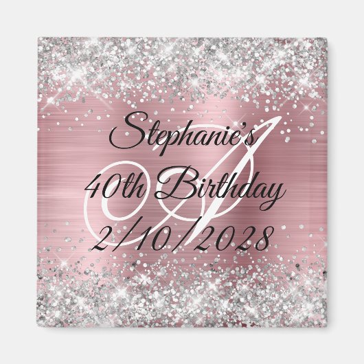 Aimant Parties scintillant d'argent Pink Foil Monogrammé  (Devant)