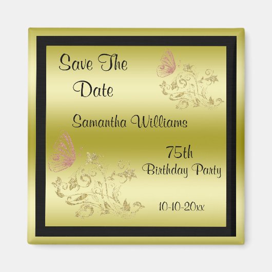 Aimant Parties scintillant d'or et papillon mousseux 75e (Devant)