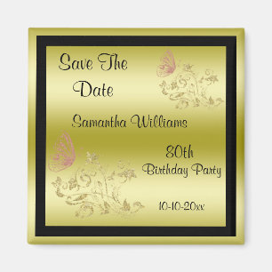 Aimant Parties scintillant d'or et papillon mousseux 80e