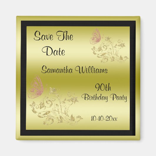 Aimant Parties scintillant d'or et papillon mousseux 90e  (Devant)