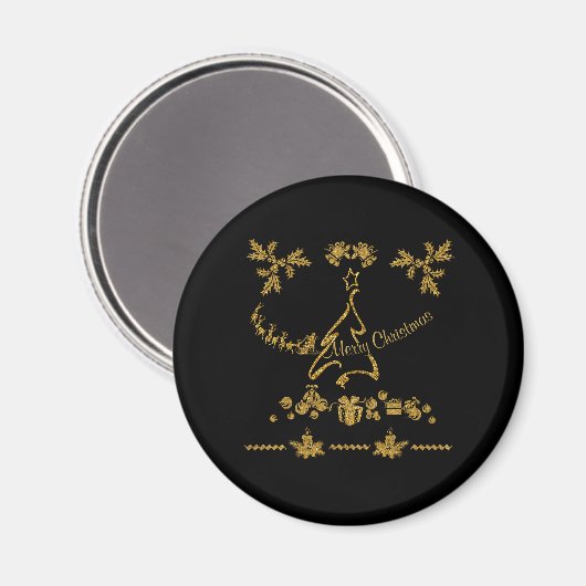 Aimant Parties scintillant d'or Joyeux Noël, Père Noël (Recto/Verso)