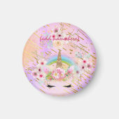 Aimant Parties scintillant d'or rose Unicorn face Rainbow (Devant)