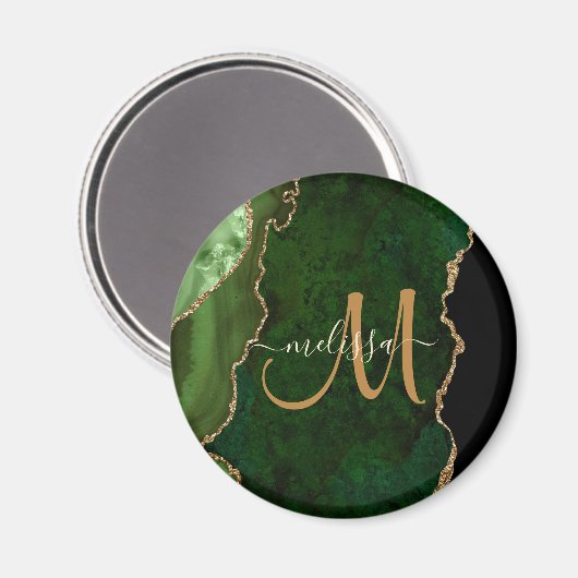 Aimant Parties scintillant d'or vert chic Agate Monogramm (Recto/Verso)
