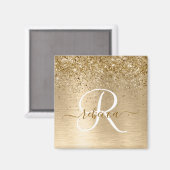 Aimant Parties scintillant en métal brossé or Nom du mono (Recto/Verso)