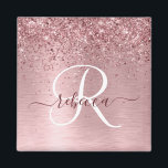 Aimant Parties scintillant en métal brossé rose pâle Nom<br><div class="desc">Personnalisez facilement ce design d'aimant chic branché avec une jolie parties scintillant brillante rose rousse sur un arrière - plan métallique brossé rose rousse.</div>