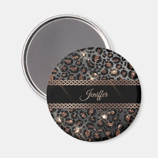 Aimant Parties scintillant Leopard Black Gold personnalis (Recto/Verso)