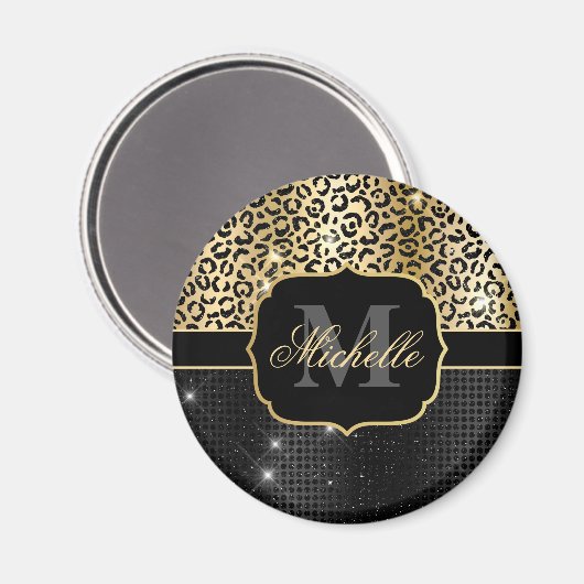 Aimant Parties scintillant noir et or Glam Leopard Spots  (Recto/Verso)