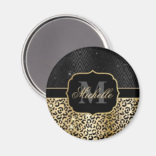 Aimant Parties scintillant Noir & Or Glam Leopard Spots & (Recto/Verso)