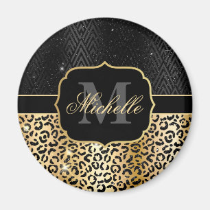 Aimant Parties scintillant Noir & Or Glam Leopard Spots &