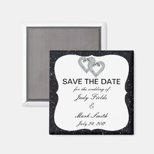 Aimant Parties scintillant Noire Coeurs Diamants Enregist (Recto/Verso)