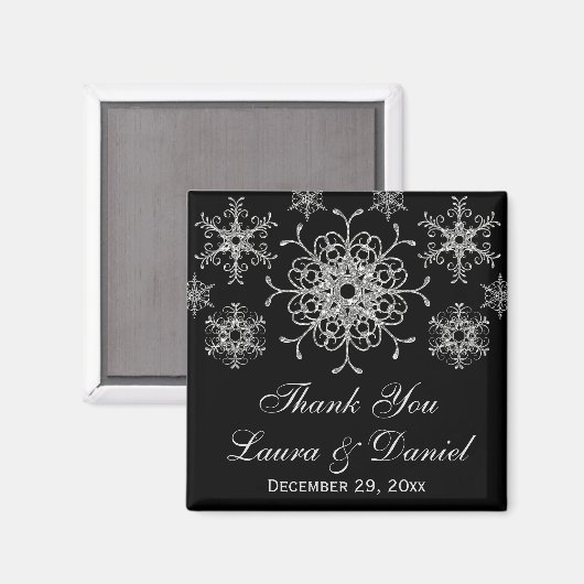 Aimant Parties scintillant noire Snowflakes mariage Faveu (Recto/Verso)