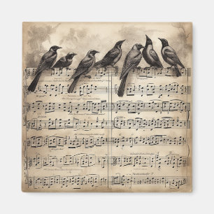 Aimant Partition Musicale d'Oiseaux Anciens