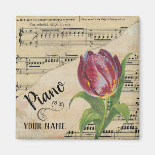 Aimant Partition Vintage Piano Tulip Musique Customisée