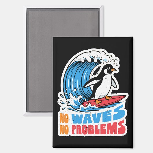 Aimant Pas de vagues pas de problèmes Pingouin drôle surf (Recto/Verso)