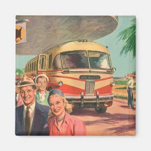 Aimant Passagers vintage en vacances à la gare routière