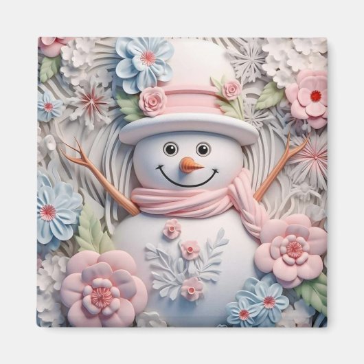 Aimant Pastel 3D Christmas Snowman (Devant)
