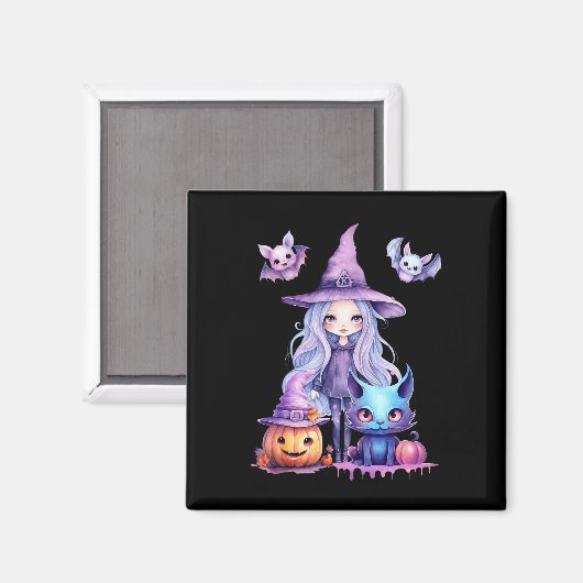 Aimant Pastel Halloween Witch Chat Citrouille Pastelcore (Recto/Verso)
