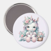 Aimant Pastel Kawaii Unicorn Doll with Flower Basket (Recto/Verso)