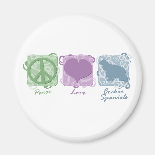 Aimant Pastel Peace, Love and Cocker Spaniels (Devant)