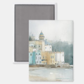 Aimant Pastel Portmeirion, Wales in Watercolor (Recto/Verso)