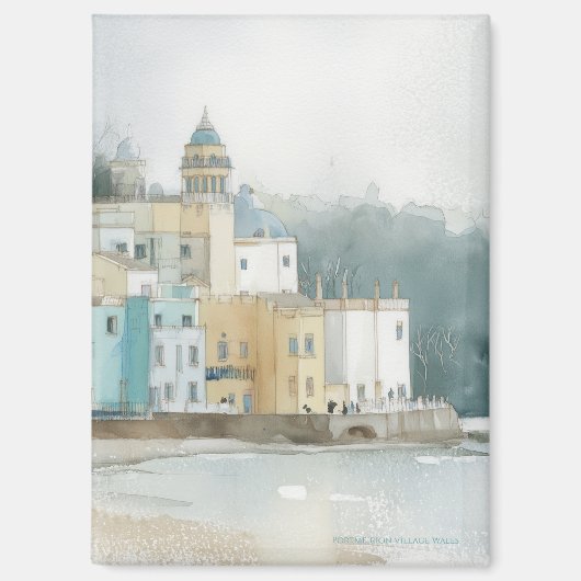 Aimant Pastel Portmeirion, Wales in Watercolor (Recto)
