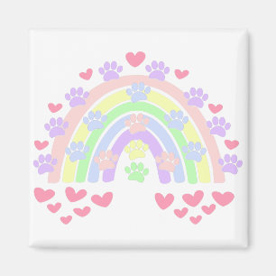 Aimant Pastel Rainbow Hearts et Empreintes de pattes de c