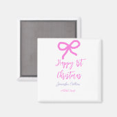 Aimant Pastel rose violet heureux 1er Noël bow name da (Recto/Verso)