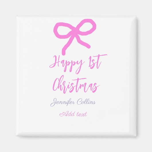 Aimant Pastel rose violet heureux 1er Noël bow name da (Devant)