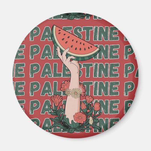 Aimant pastèque, fleurs et palestine Texte Répéter (Devant)