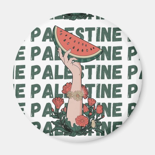 Aimant pastèque, fleurs et palestine Texte Répéter (Devant)