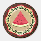 Aimant pastèque sur plaque d'olive avec tatreez palestini (Devant)