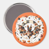 Aimant Patchwork Chat d'Halloween aux couleurs d'automne (Recto/Verso)