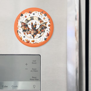 Aimant Patchwork Chat d'Halloween aux couleurs d'automne