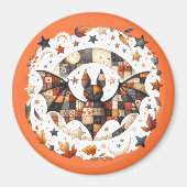 Aimant Patchwork Chat d'Halloween aux couleurs d'automne (Devant)