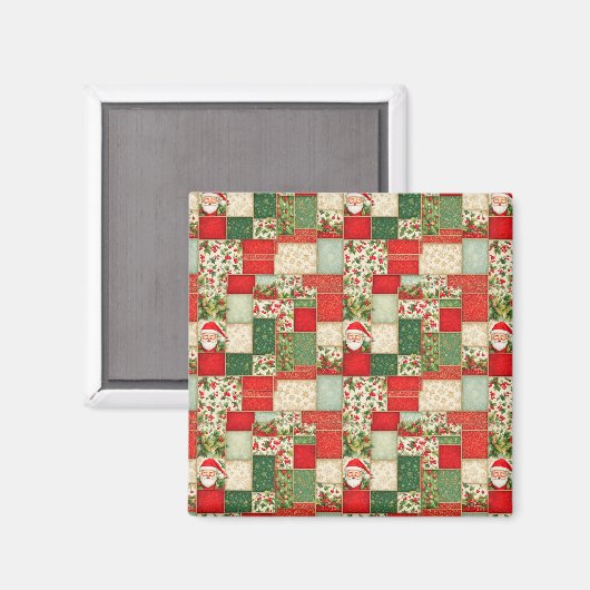 Aimant Patchwork de Noël en rouge et vert (Recto/Verso)