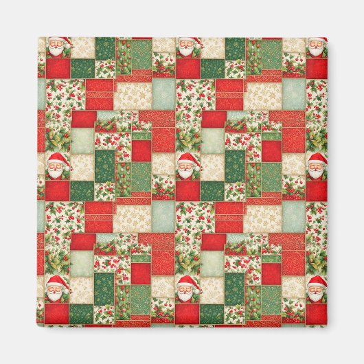 Aimant Patchwork de Noël en rouge et vert (Devant)