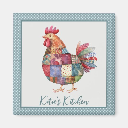 Aimant Patchwork Hen et Pois bleus (Devant)