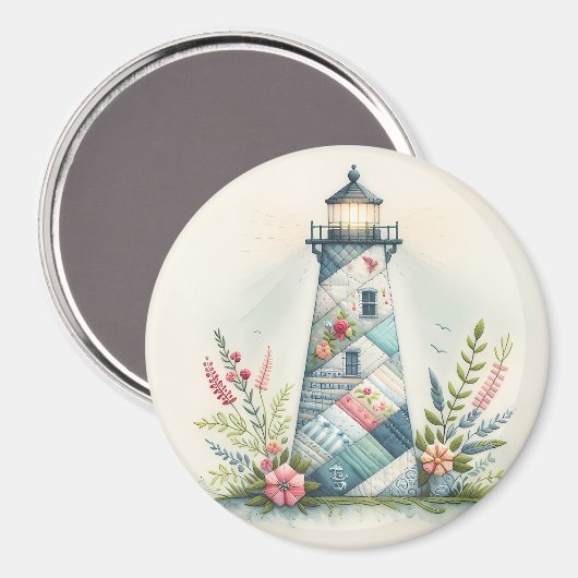 Aimant Patchwork Lighthouse Coastal Floral Scene (Recto/Verso)
