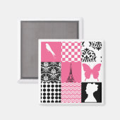Aimant Patchwork rose et noir (Recto/Verso)