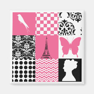 Aimant Patchwork rose et noir