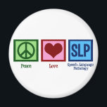Aimant Pathologie du langage vocal Paix Amour SLP<br><div class="desc">Aimant Peace Love SLP pour un bureau de traitement pédiatrique. J'adore la orthophonie. Un don de pathologiste de la langue de la parole.</div>