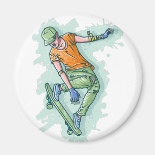 Aimant Patineur volant coloré, Illustration amusante