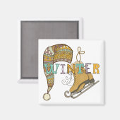 Aimant Patins à glace mignonne hiver tricot bas casquette (Recto/Verso)