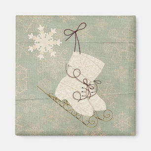 Aimant Patins à glace vintage flocon de neige mignonne hi