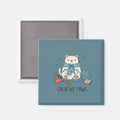 Aimant Pattes Créatives Tricotant Chat Blanc Accent Échar (Recto/Verso)