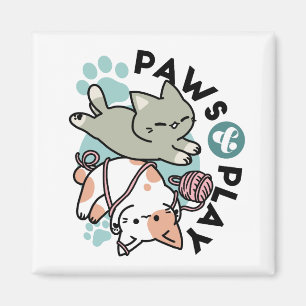 Aimant Pattounes et Jeux – Illustration de Chat Adorable