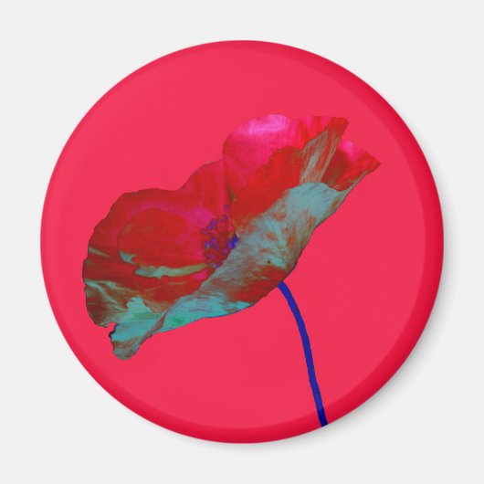 Aimant Pavot bleu rouge rose vif (Devant)